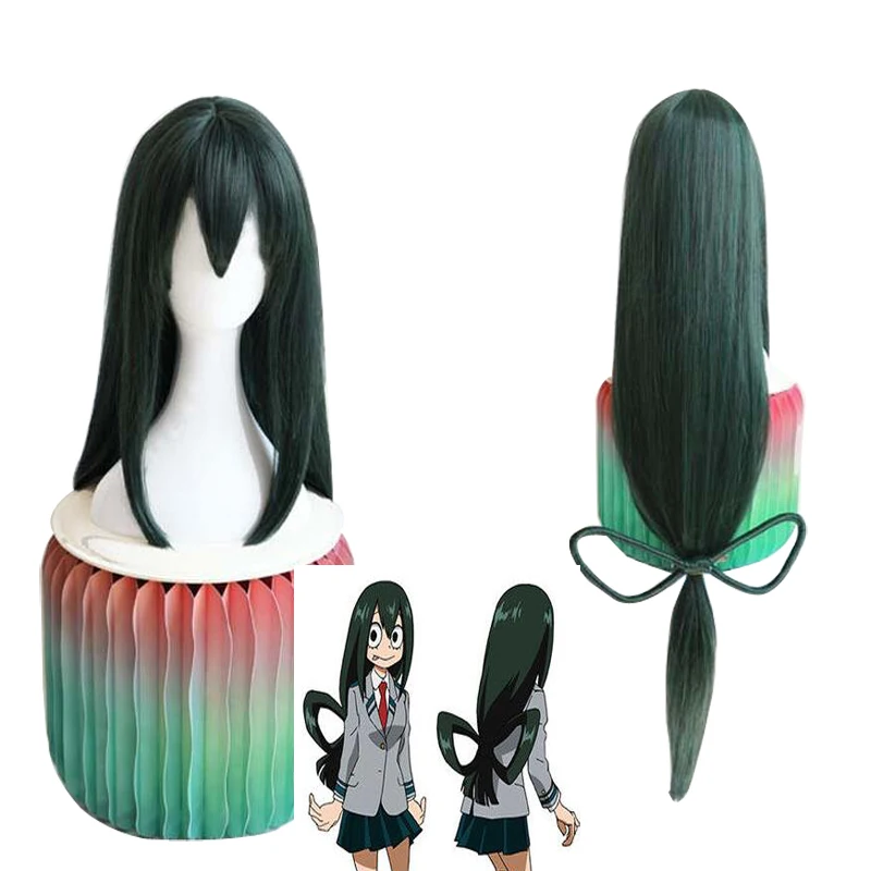 Мой герой Академия Asui Tsuyu синтетический парик темно зеленые волосы для лица