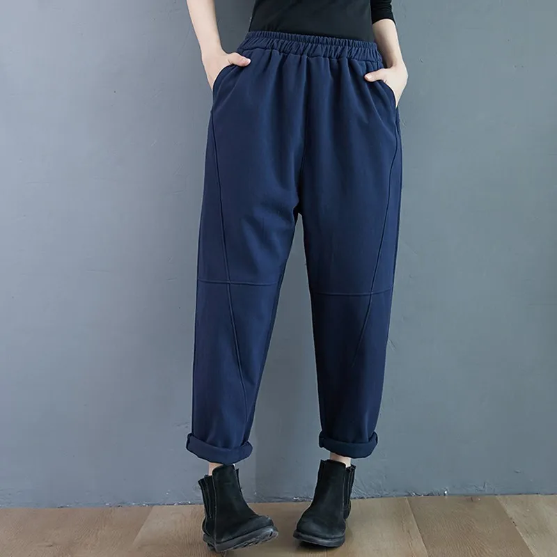 

Women Casual Sweatpants New Arrival 2021 Autumn Winter Korean Style Solid Color Loose Thick Warm Female Harem Pants B1402