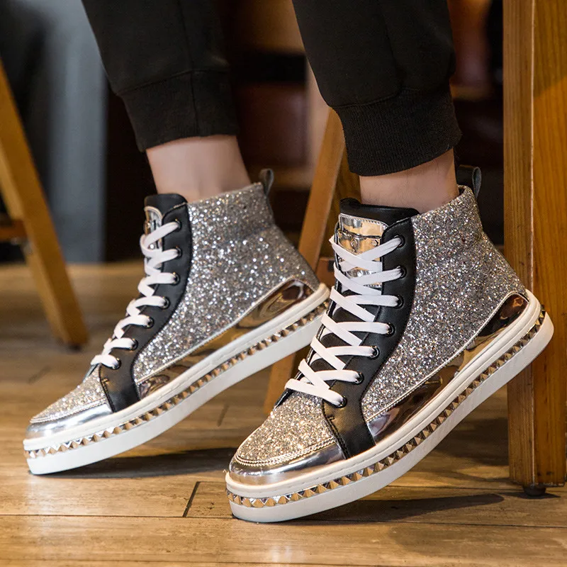 Мужские кроссовки с вышивкой черные повседневные Блестящие Кроссовки в стиле