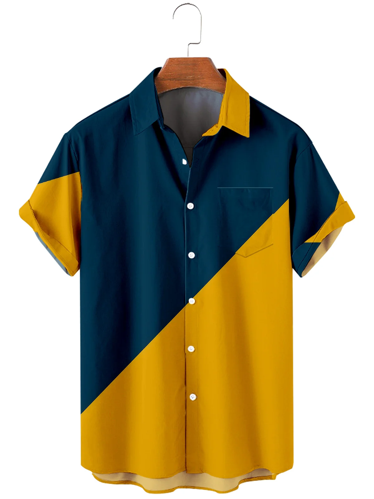 

2021 Men's Short Sleeve Lapel Shirt Large Size Striped Simple 14 3D Printing Men's Shirt with Pockets