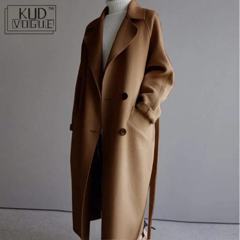 Женский Длинный Тренч зимняя куртка Новая женская однотонная с отворотом