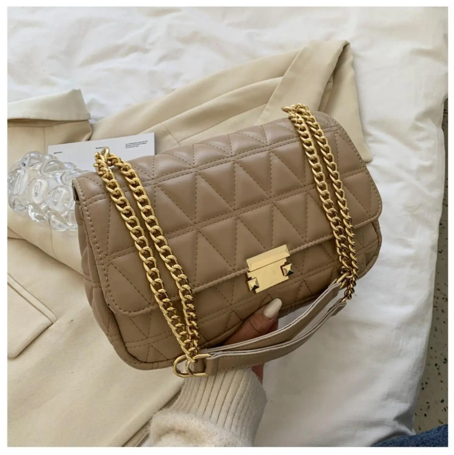 

Women's Bags New Lattice PU Crossbody Bag For Female Fashion Button Handbags Girls Plaid Big Messenger Leather Tote-Bags Purse