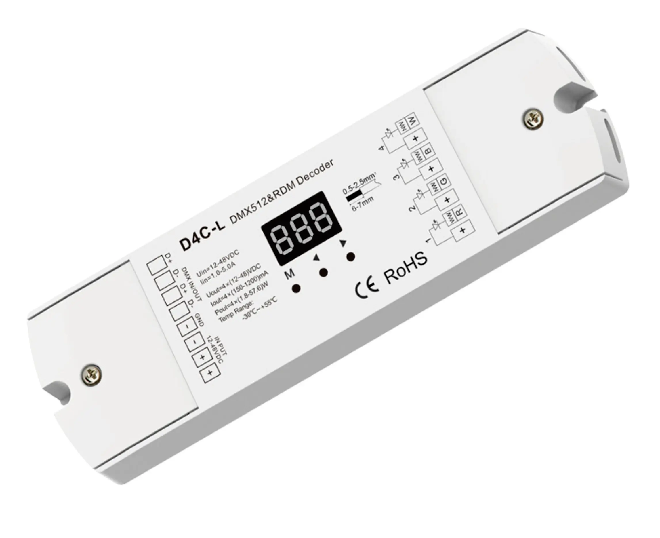 D4C-L 4 канала CC DMX512 декодер постоянного тока DC12-48V вход 150-1800mA 4CH выход с дисплеем для