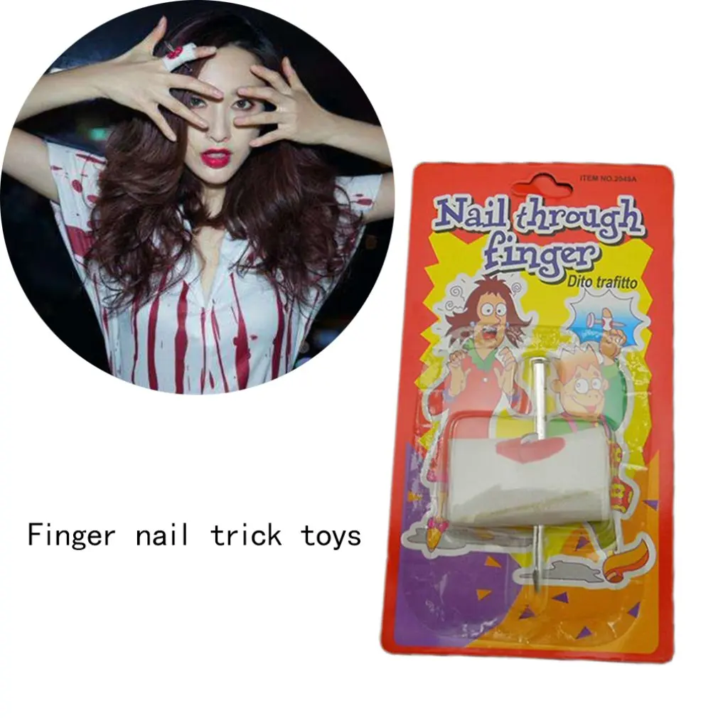 

Children Tricky Toy Whitesilver Nail Through Finger Tricky Toy For Halloween April Fool'S Day Cosplay Party