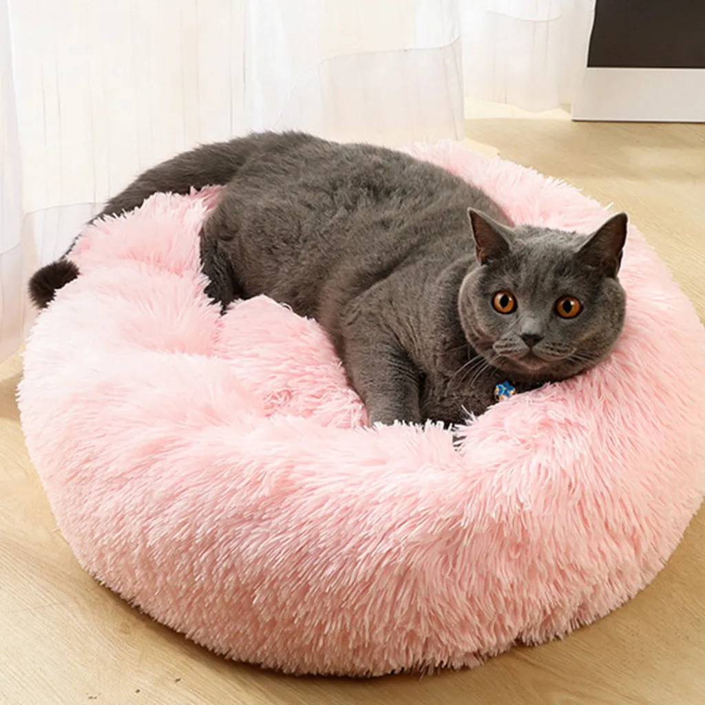 Cat Bed Round Plush House Pet Dog Bed Kitten Kennel Winter Warm Sleeping Bag Puppy Cushion Mat Portable Cat Supplies Cats Nest