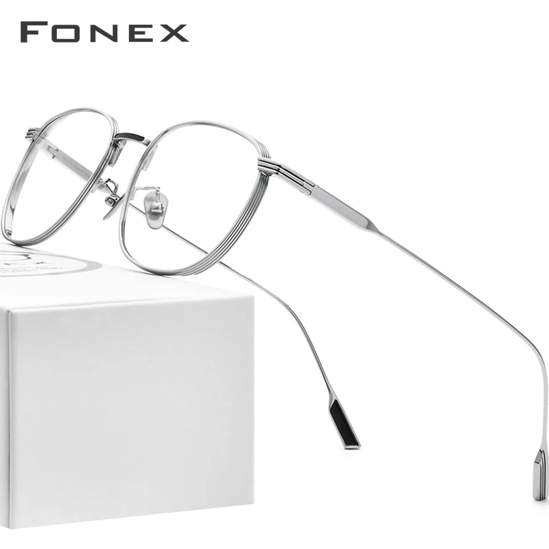 

FONEX Pure Titanium Glasses Frame Women Vintage Round Myopia Optical Prescription Eyeglass Frame Men 2020 New Titan Eyewear 8517