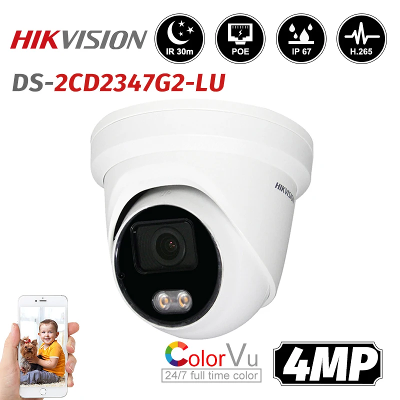 

Hikvision ColorVu DS-2CD2347G2-LU 4MP PoE IP Camera 24/7 Full Time Color Turret Network CCTV Camera H.265 4mm Lens IP67