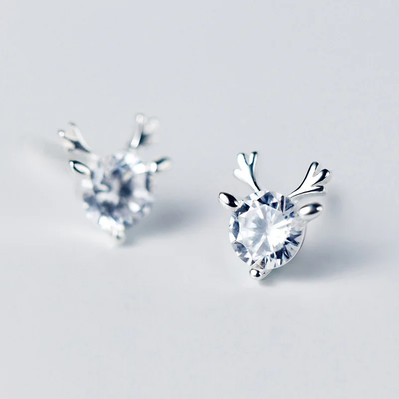 

Christmas Antlers Stud Earrings for Women S925 Sterling Silver Rhinestone Elk Earrings 2021 Trend Fashion Jewelry Communion Gif