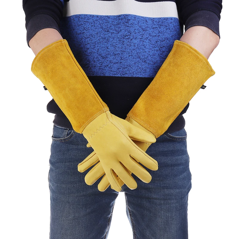 Guantes de poda de cuero para hombre y mujer, manopla de manga larga a prueba de espinillas, guantes de jardiner&iacute;a, herramientas de jard&iacute;n, Cactus y rosa-0