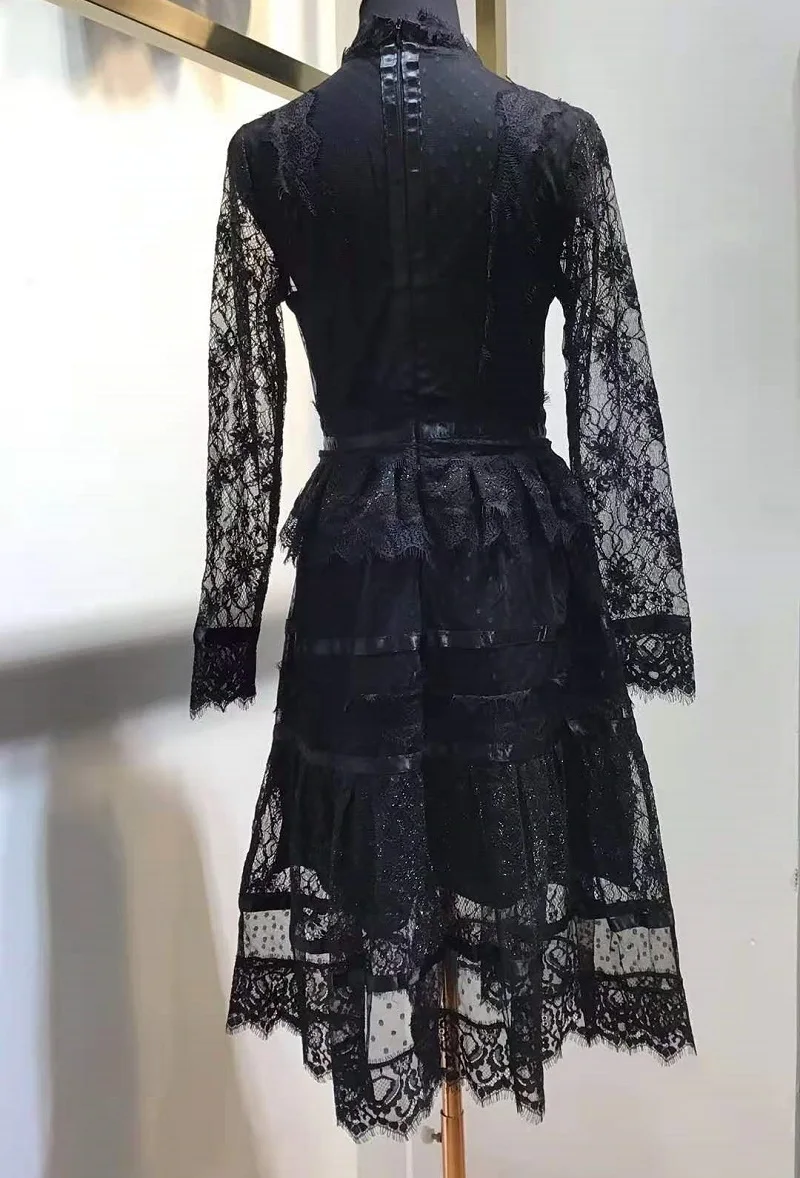 

Lace Dress 2021 Spring Summer Fashion Style Women Polka Dot Print Cascading Ruffle Deco Long Sleeve Casual Sexy Club Dress