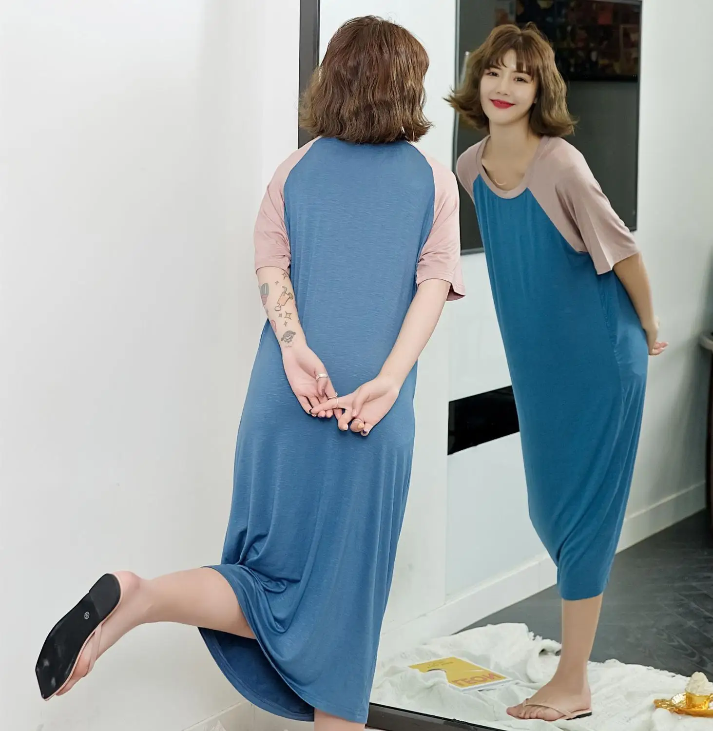 Супердлинная женская ночная рубашка летняя Корейская тонкая Модальная