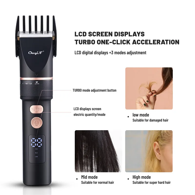

CkeyiN Electric Hair Clipper Ceramic Hair Cutter LCD Digital Display 3 Speeds Silent Hair Trimmer USB Charging Cutting Machine