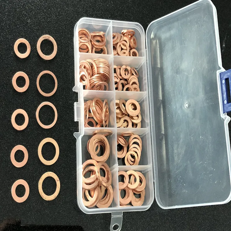 200 шт M5-M14 медные шайбы прокладки уплотнения набор плоское кольцо комплект с