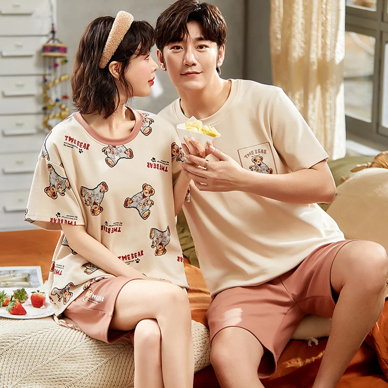 Пижама женская с коротким рукавом и медведем хлопок |