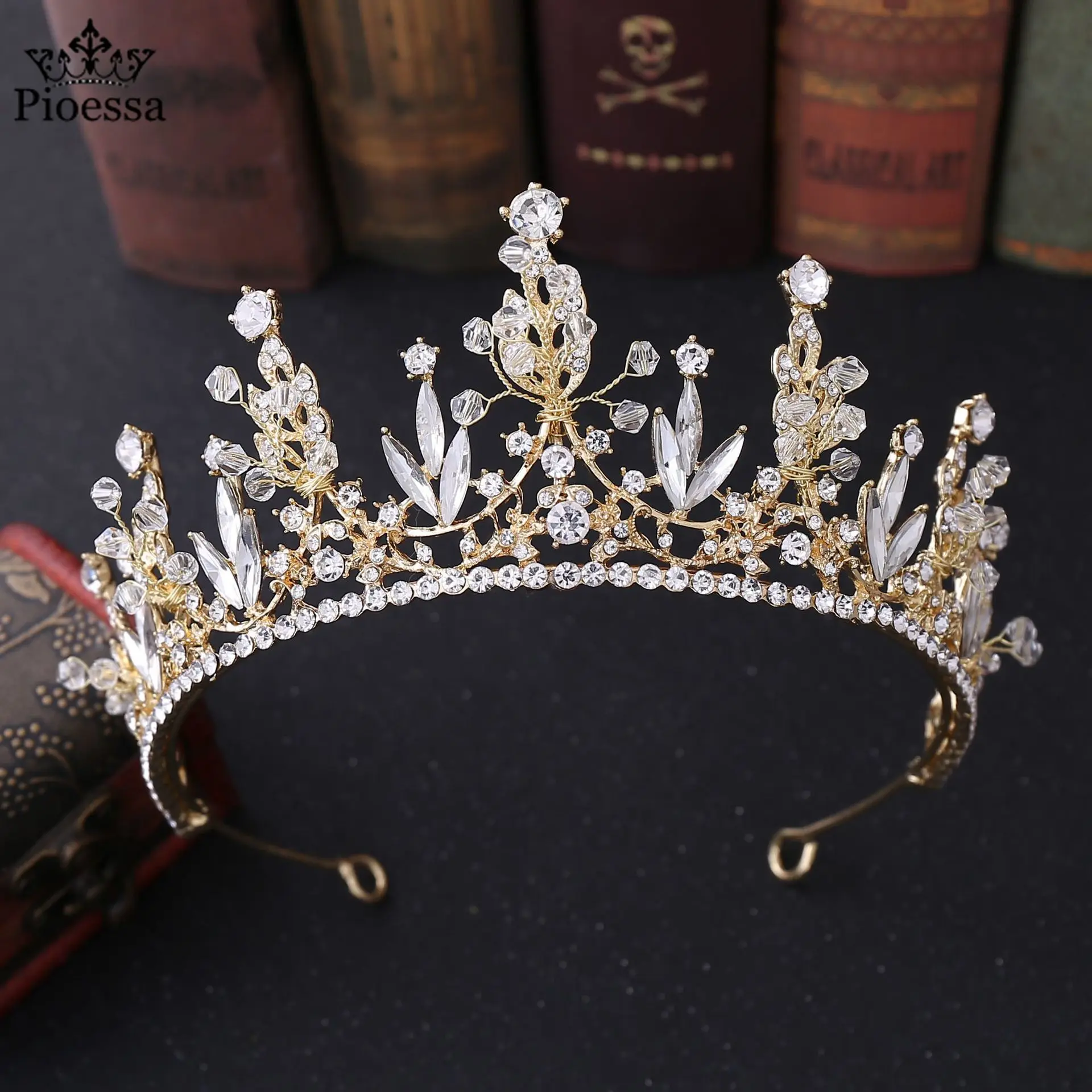 

Pioessa Bridal Leaf Tiara Crowns For Wedding Bride Women Hair Ornaments Head Decorations Rhinestone Hair Jewelry Accessories