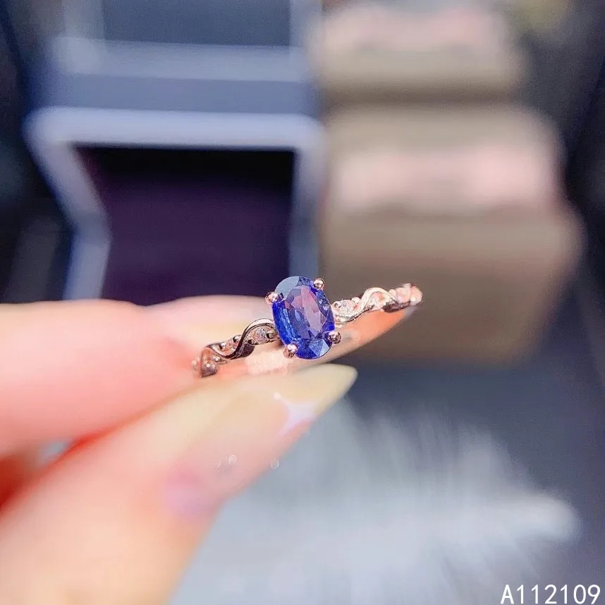 

Fine Jewelry 925 Sterling Silver Inset With Natural Gemstone Women's Trendy Fashion Simple Sapphire Adjustable Ring Support Dete