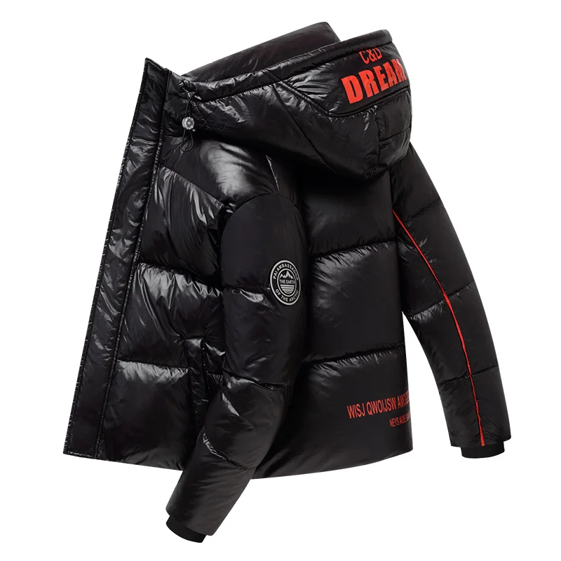 

Новинка 2021, глянцевый пуховик, мужской короткий зимний утепленный кардиган с капюшоном и защитой от холода, мужская куртка с длинным рукаво...