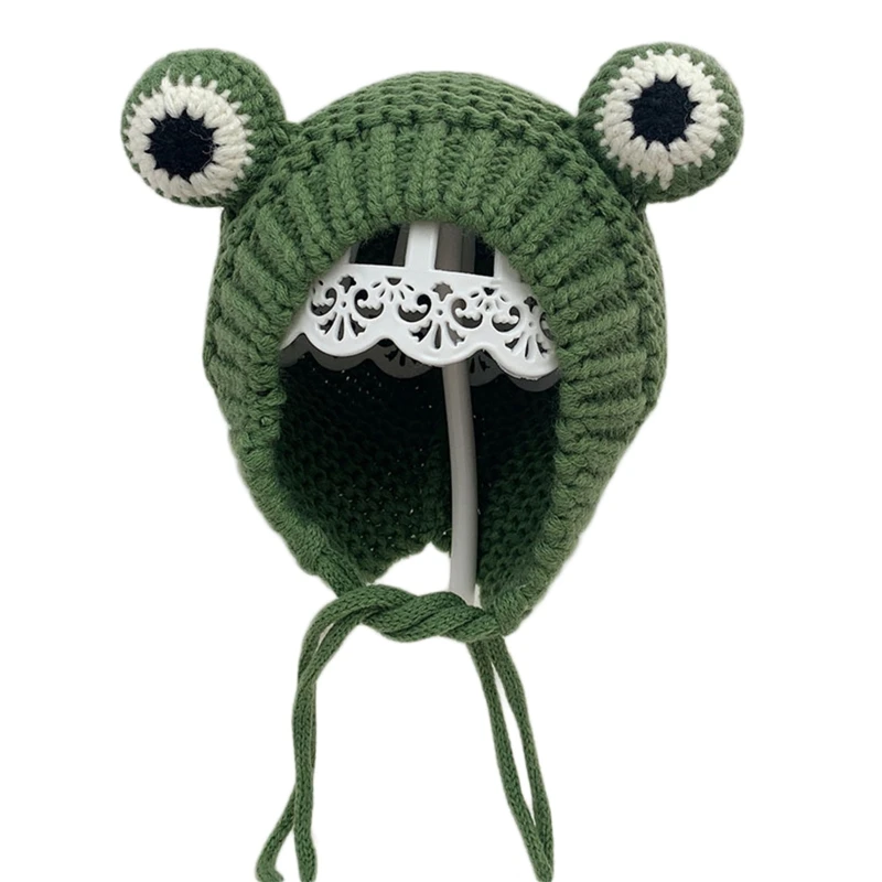 

Kids Baby Winter Warm Cable Knit Beanie Hat Cartoon Frog Shaped Warm Earflap Cap
