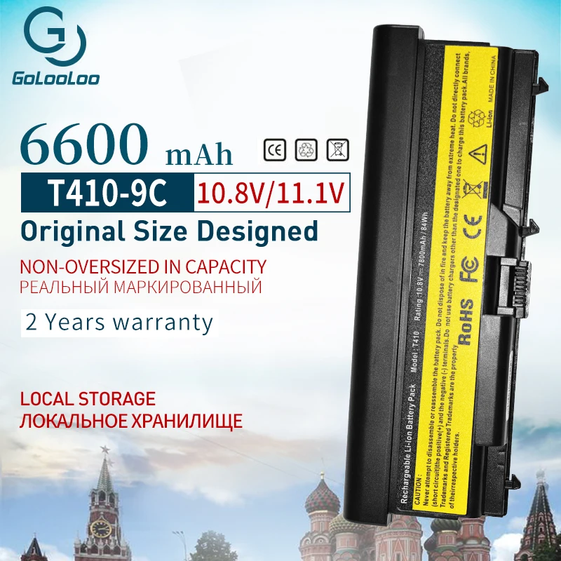 Batería de 6600mAh para portátil, para LENOVO ThinkPad T410, T410i, W510, W520, T510, T420, T510i, T520, T520i, 42T4710, 42T4715, 42T4801, 51J0500