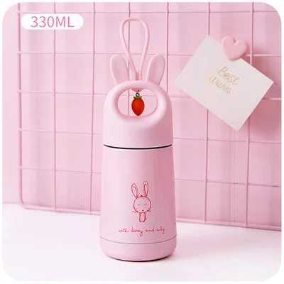 Carrot Pink 330 мл мультфильм термос чашка детская Милая бутылка для воды для девочек Нержавеющая сталь вакуумные, сохраняющие Тепло Кружка креативные подарки ко дню рождения - Цвет: Carrot Pink