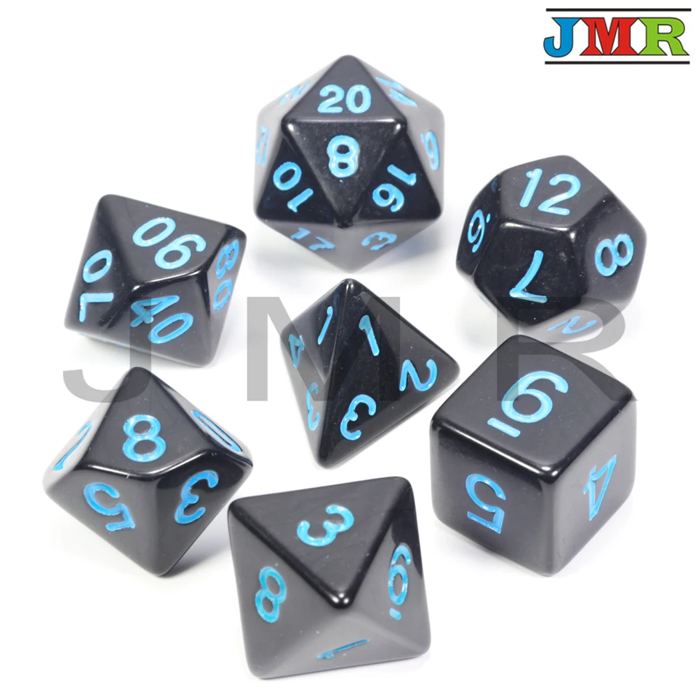 Black with Blue Высокое качество Черный с синими чернилами цвет 7 шт./лот непрозрачные кости набор D4, D6, D8, D10, D10%, D12, D20 многогранные кости Dnd Rpg настольная игра - Цвет: Black with Blue