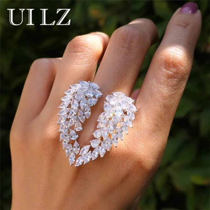 Открытые Кольца Uilz в Корейском стиле с фианитом ААА микро паве форме крыльев