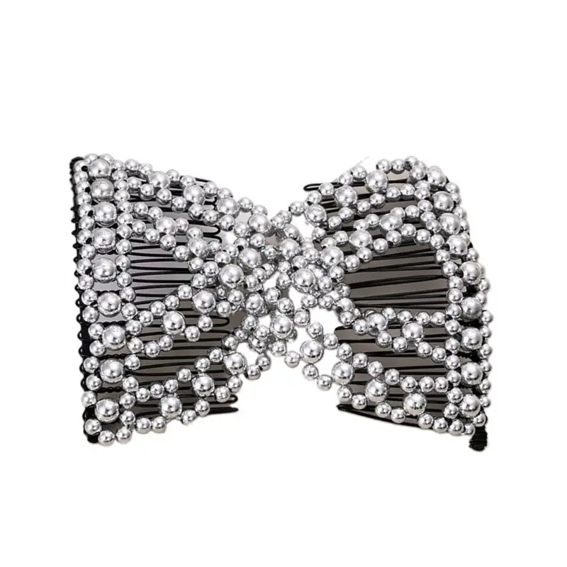 

Women Handmade Pearl Beaded Jewelry Magic Hair Side Combs Stetchable Double Clip 50PF