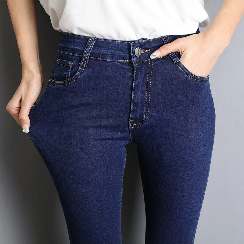 

Jeans for Women mom Jeans blue gray black Woman High Elastic 40 Stretch Jeans female washed denim skinny pencil pants