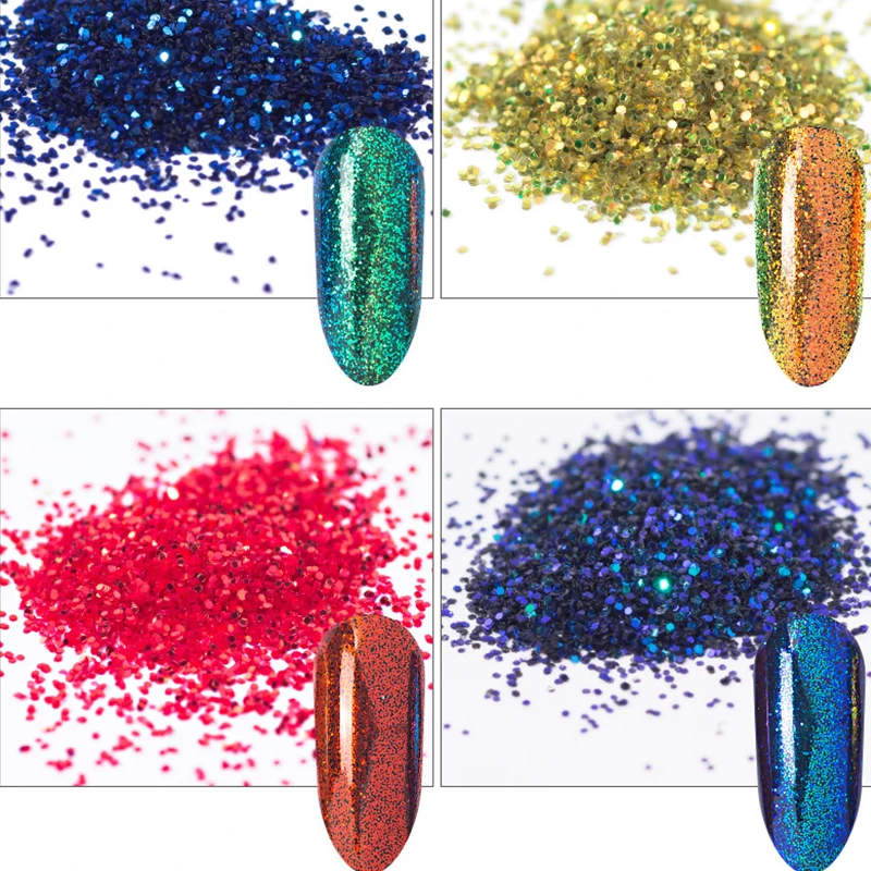 1/128 Nail Glitter пудра Хамелеон 10g x 1Bag 6 Design красочный 0 2 мм DIY Art Tip Chrome хамелеон|Блестки