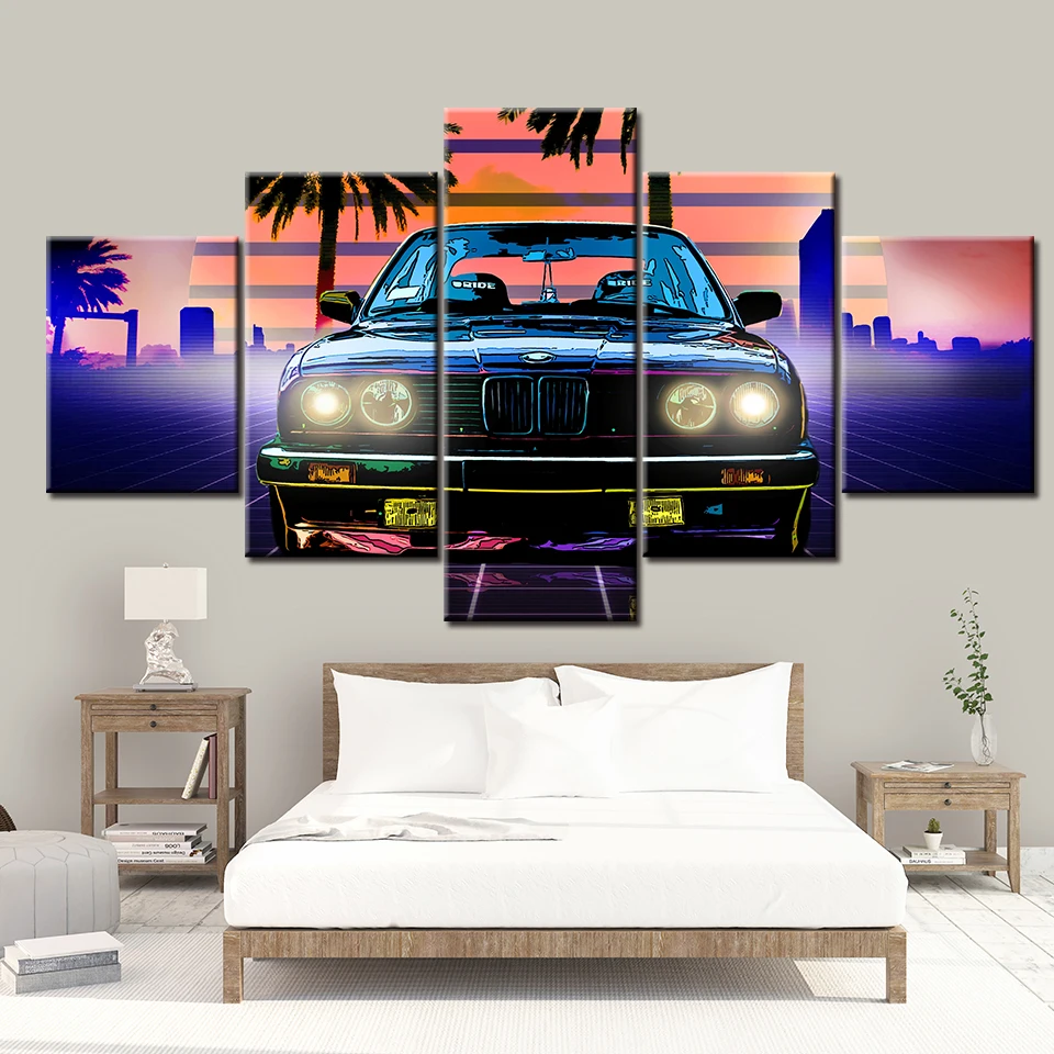 

5 панелей на холсте, без рамки, BMW E3 Car Classic Retro, настенные художественные плакаты, картины с HD принтом, домашний декор, украшение для гостиной