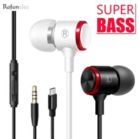 wired earphones heavy bass metal earbuds sports inear headset 3 5mm type c noise cancel mic for mp3 xiaomi samsung huawei pad