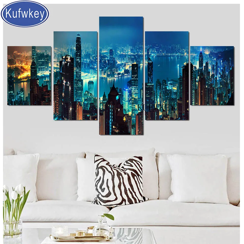 

Beautiful Urban Night View 5 pcs diamond painting full square/round mosaic cross stitch diamond embroidery for living room decor