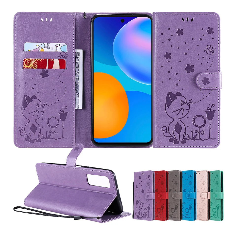 

Cat Etui Wallet Flip Stand Case For Huawei P8 Lite P9 Lite 2017 P10 P20 P30 Pro P40 Lite E Nova5T Mate 10 Lite Card Pocket Cover