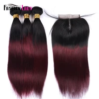 fashion lady pre colored ombre brazilian hair 3 bundles with lace closure 1b99j straight weave human hair bundle pack non remy