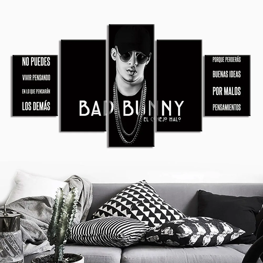 5 панельная портретная картина Singer Bad Bunny для гостиной домашний декор настенный