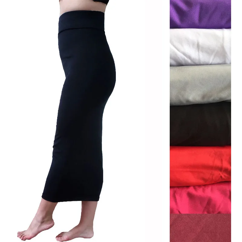 

New Long Skirts Womens Plus Size Summer High Waist Spandex Slim Mid-calf Skirt Straight Elegant Ladies Maxi Skirt Black Red Gray