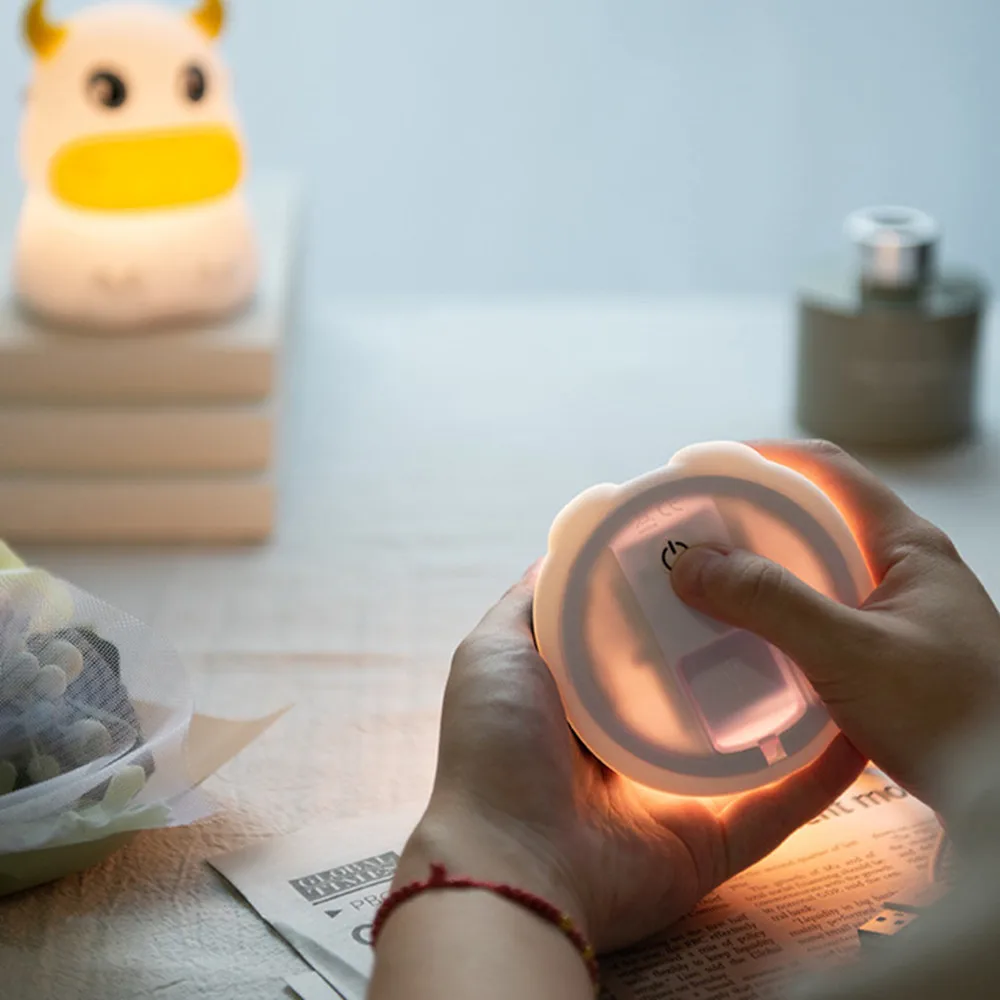 Маленький мультяшный коровья силиконовый светодиодный ночник 3 батарейки ААА 7