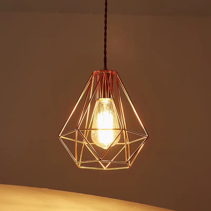 Винтажный подвесной светильник с металлической золотой клеткой промышленный