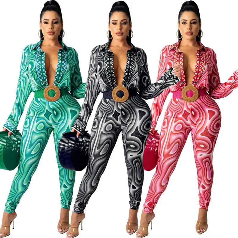 

Zoctuo Printing Pants Set Women 2 Piece Outfits Business OL Style High Waist Trousers Sets Autumn Shirt Tops Pencil Pant Suit