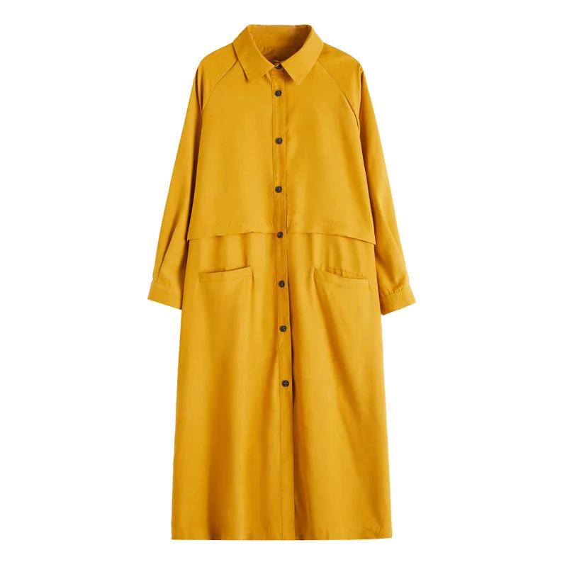 

Women's Large-Size Shirt Jacket with Lapel Stitching Long Thin Windbreaker Autumn Single Breasted Women Clothing