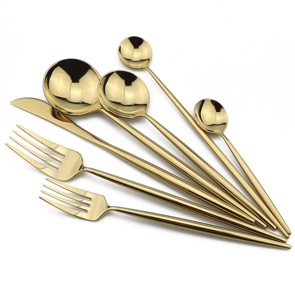 

1-Pc Cutlery Stainless Steel Patterns Elegant Gold Plated Butter Dinnerware Set Mirror Polished Cake Knife Dessert Scoops Fork