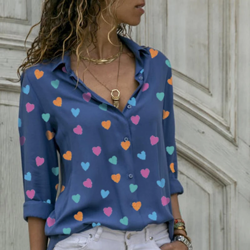 Женские шифоновые рубашки с принтом повседневные блузки длинным рукавом большие