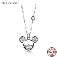 silverhoo necklaces for women zircon 925 sterling silver cute mouse shape lady fine jewelry birthday prom party gift hot sale