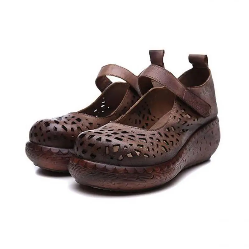 

YourSeason Casual Platform Women Vintage Shoes Genuine Leather 2020 New Autumn Summer Hook Loop Hollow Handmade Female Sandals