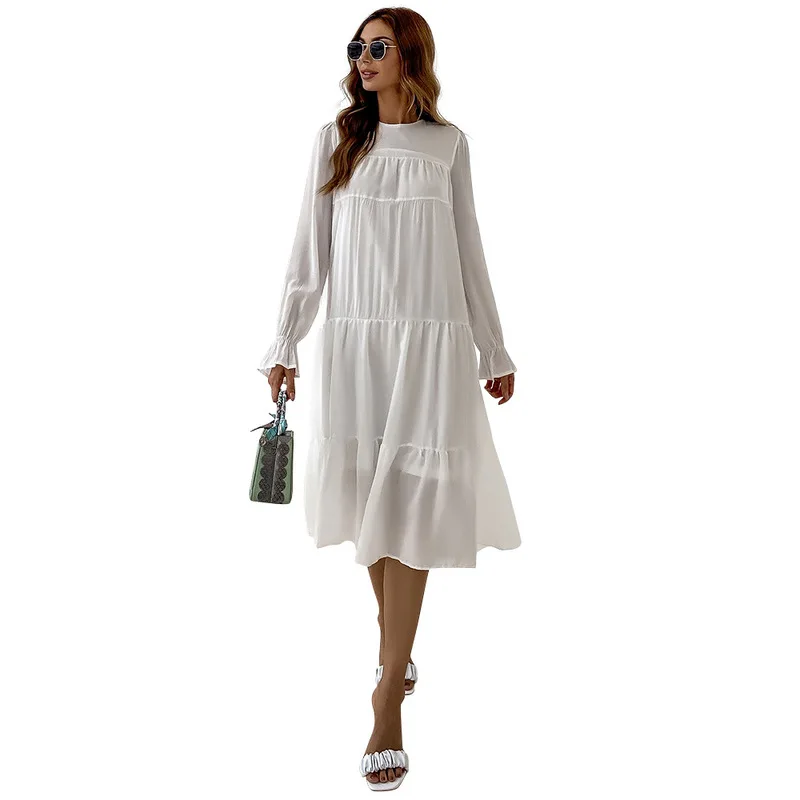 

Donsignet Plus Size Women Dress 2021 Spring Autumn Solid Color White Chiffon Long Dress Fashion Casual Loose Vestidos Woman