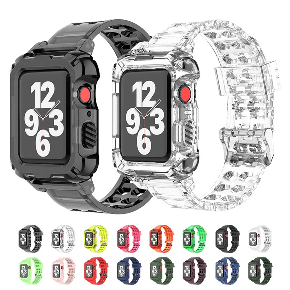 

Case+Strap For Apple Watch Band 44mm 40mm 42mm/38mm Transparent correa Accessories Camouflage Bracelet iWatch serie 5 4 3 6 SE