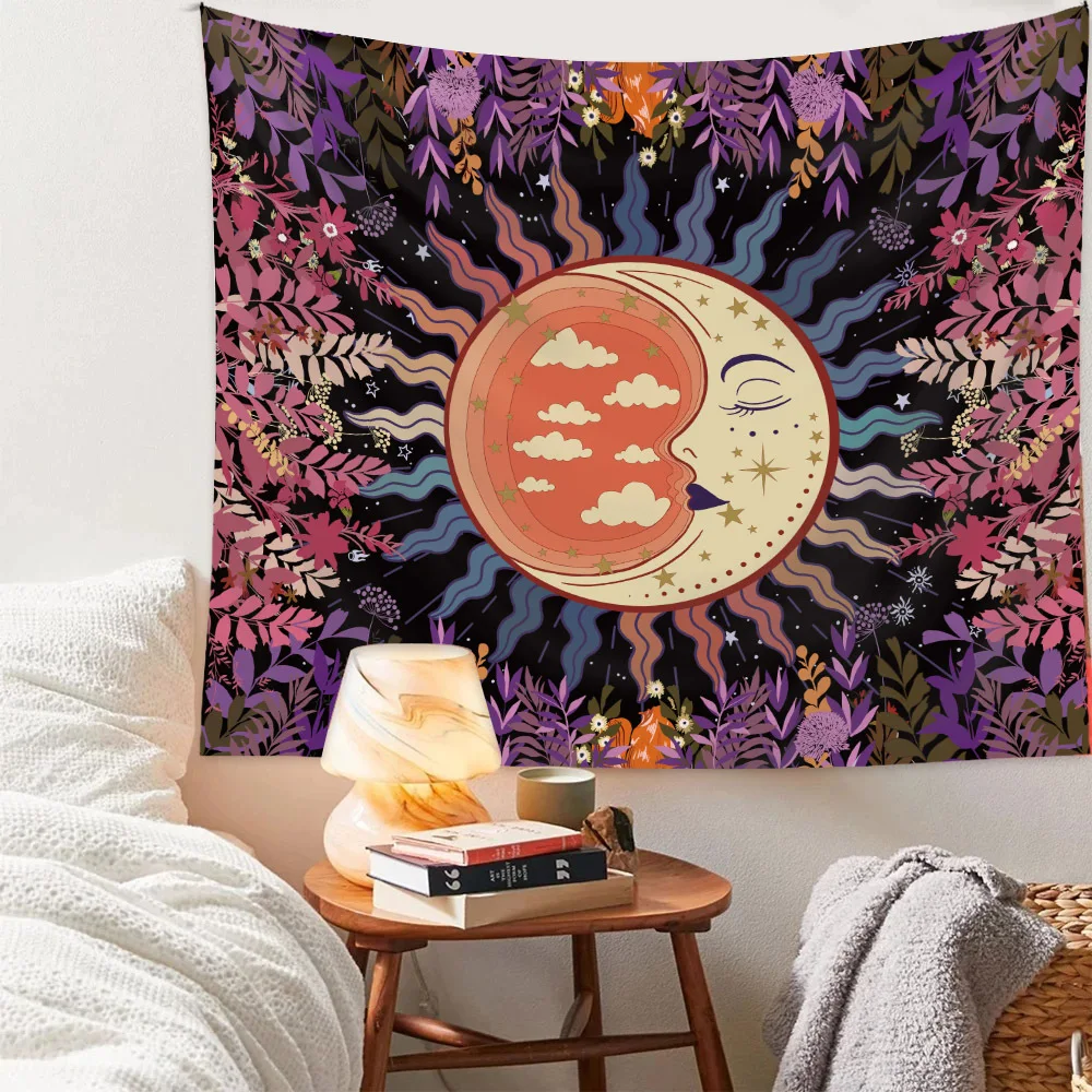 Настенный гобелен в стиле бохо с узором Триппи Луной и карточкой Таро настенный