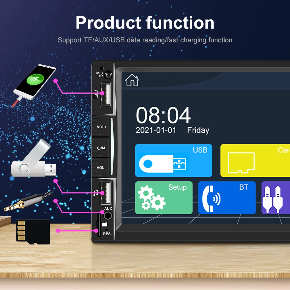 Podofo 2din Car Radio Andorid Auto Bluetooth Stereo Multimedia MP5 Player Apple CARPLAY Autoradio FM 2DIN Carplay Kit For Toyota |