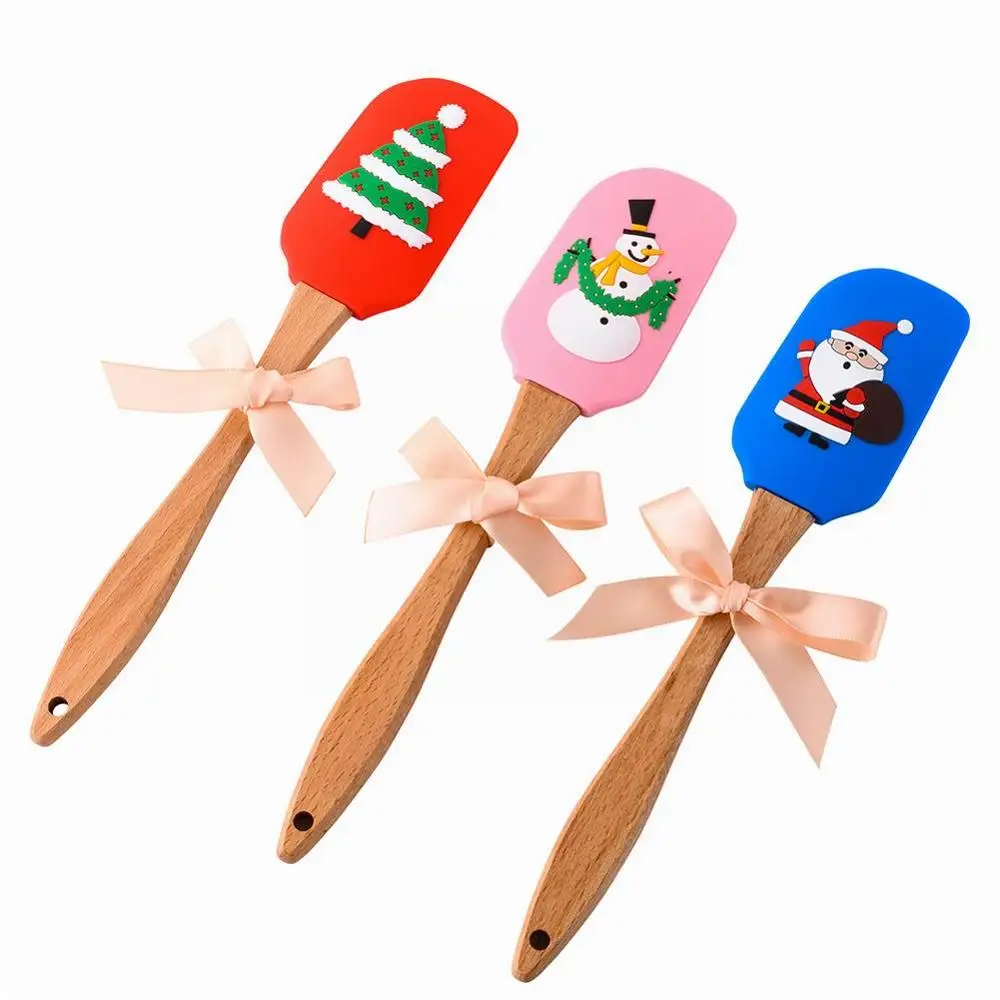 

Creative Silicone Cooking Utensils Wooden Handle Non-Stick Spatula Cream Scraper Christmas Themed Kitchen Cooking Tools Gadget