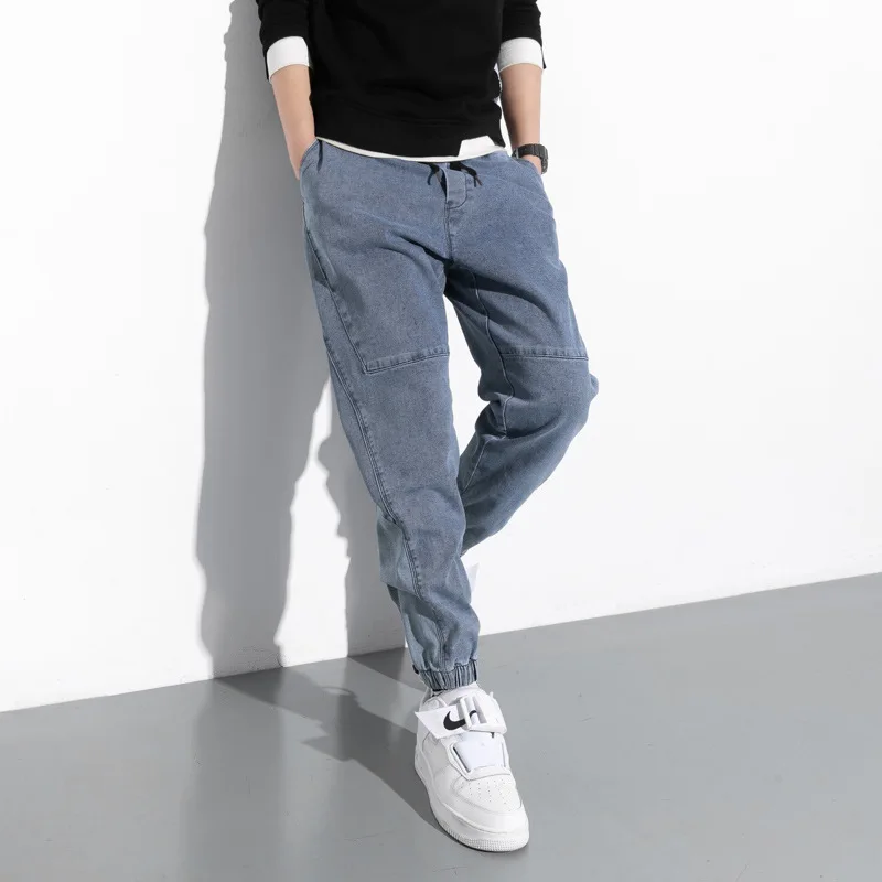 Jeans men's new loose-fitting overalls men's fashion nine-point casual pants